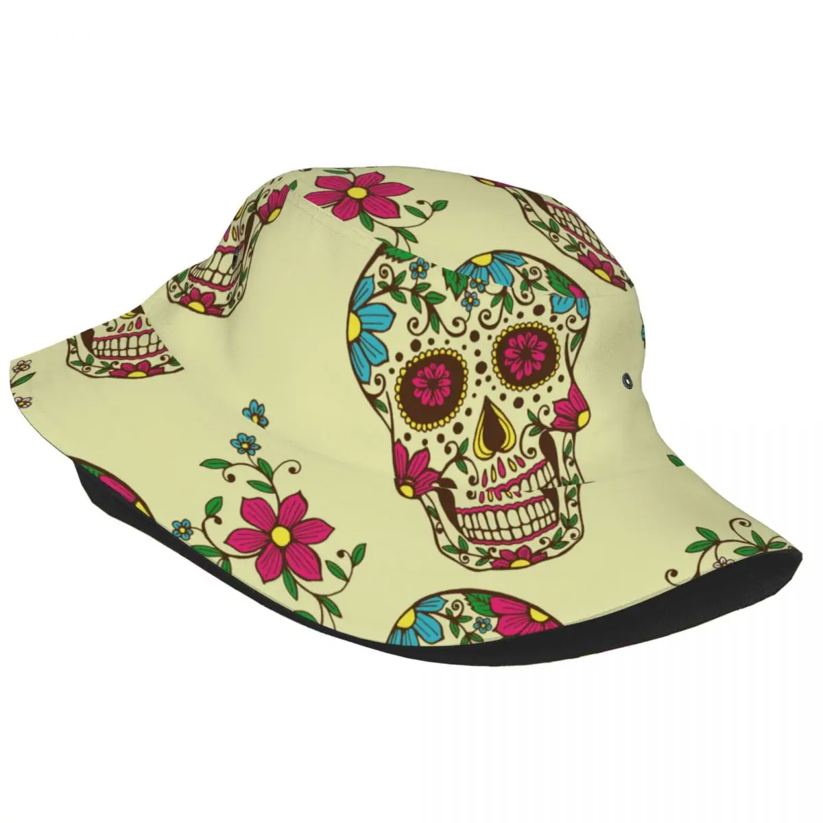 Summer Sugar Skull Pattern Bucket Hat Bob Fisherman hat Outdoor Travel Sun Visor Fashion Panama