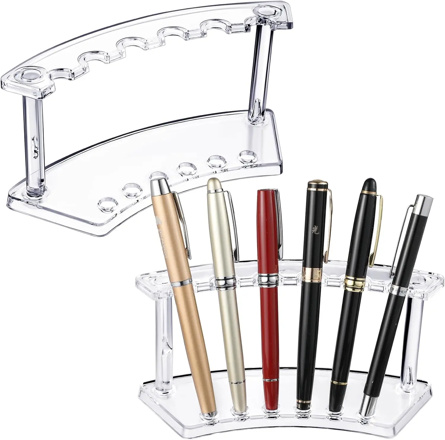 

6-Slot Clear Plastic Pen Holder Stand, 2-Pack Organizer for Pens Makeup Brushes, Desk Storage for Home Office School