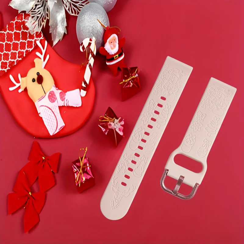 

Festive Christmas-Themed Silicone Watch Band, 20mm & 22mm - Waterproof with Butterfly Clasp for Samsung, Garmin, Xiaomi, Huawei