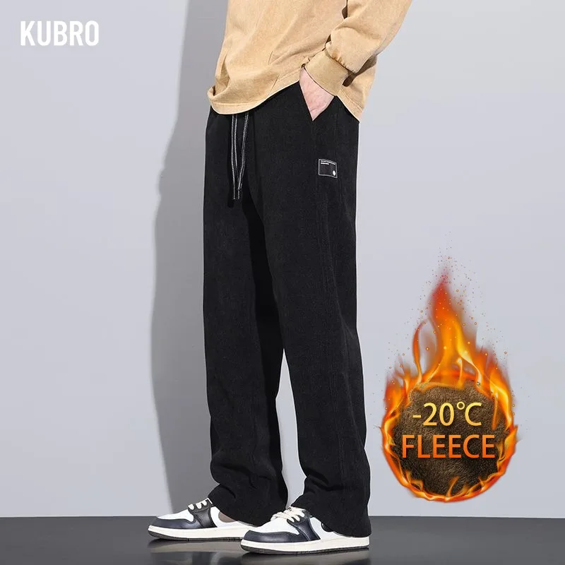 

Autumn and Winter New European Cotton Flannel Plush Regular Slacks Men's Trousers Plush Men's Trousers Gentlemen