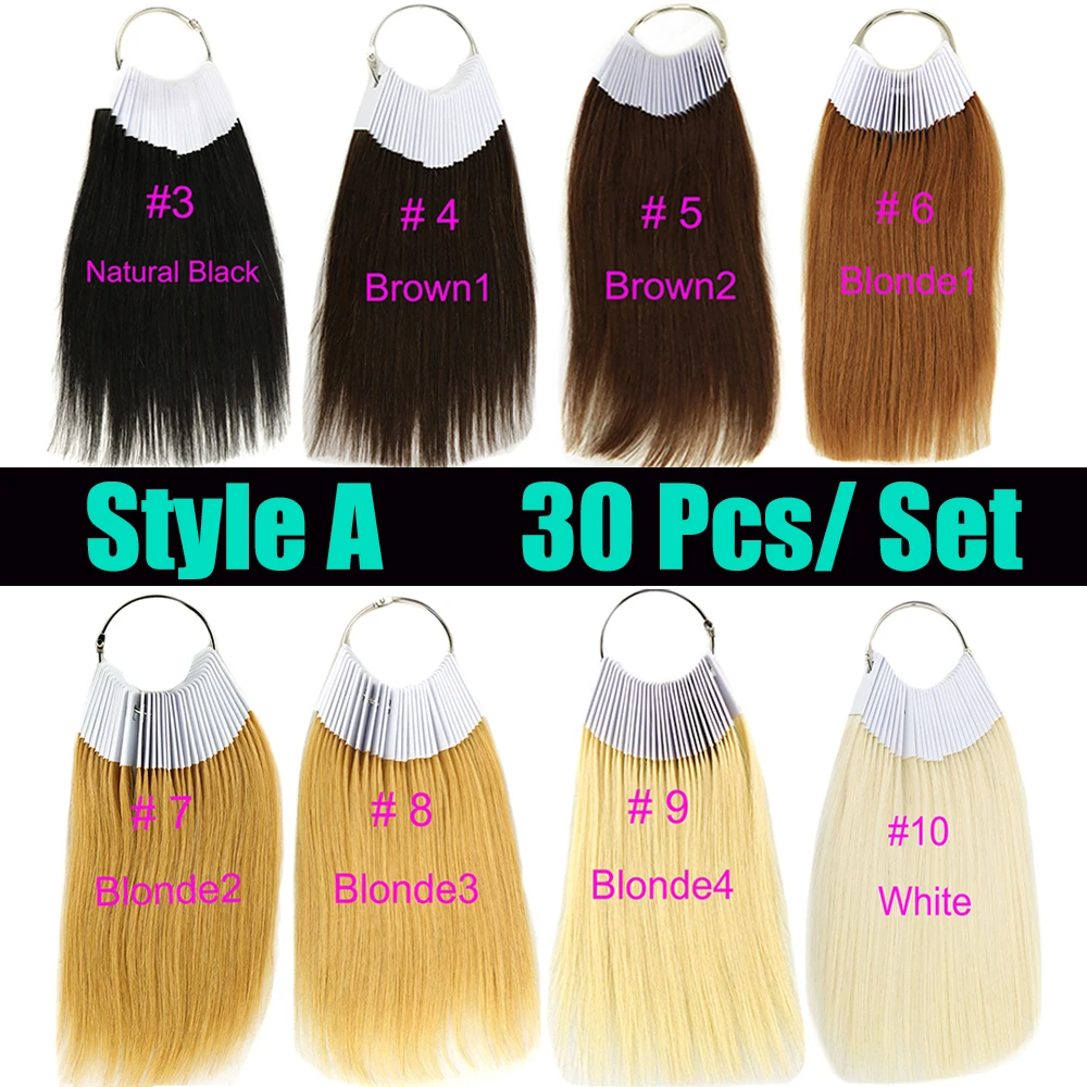 20/30pcs Human Hair Swatch Hair Color Rings For Salon Hairdresser Supplies Human Hair Extension Test Strands Hair Dyeing Sample