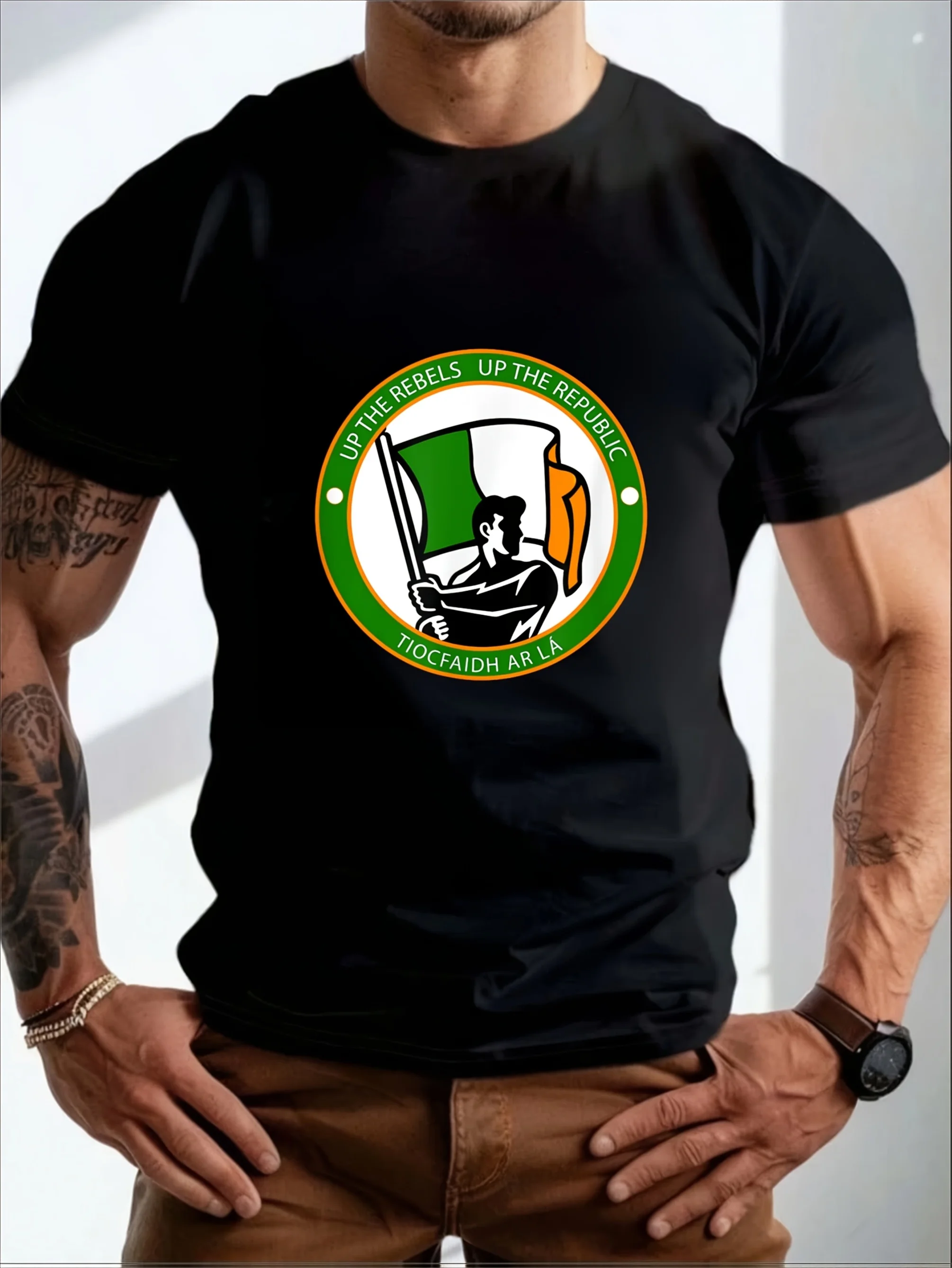 Preferred Item Up The Rebels Up The Republic T-Shirt From The Irish Republican Party Men'S Black T-Shirt Round Neck Print