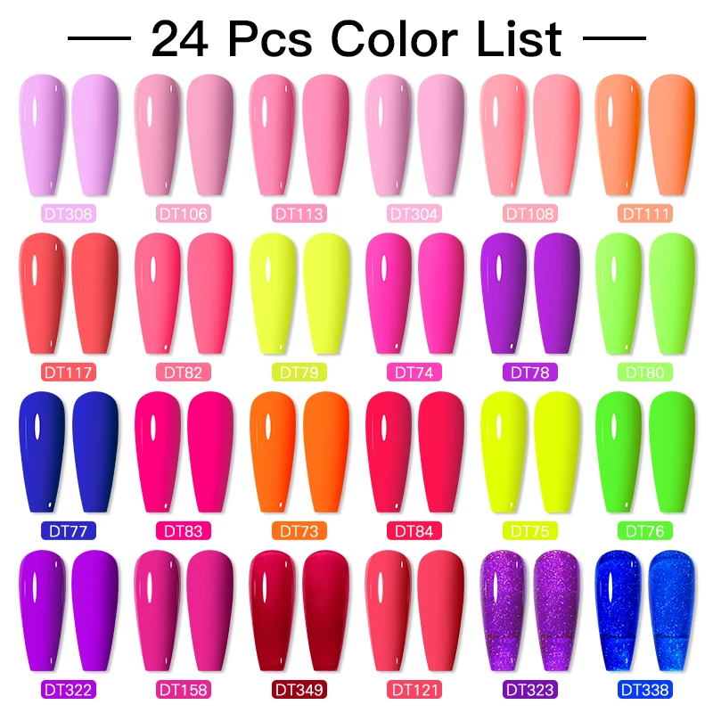 MEET ACROSS 10/24Pcs Fluorescent Gel Nail Polish Set Laser Neon Semi Permanent Hybrid Soak Off UV LED Gel Nail Art Varnishes Kit