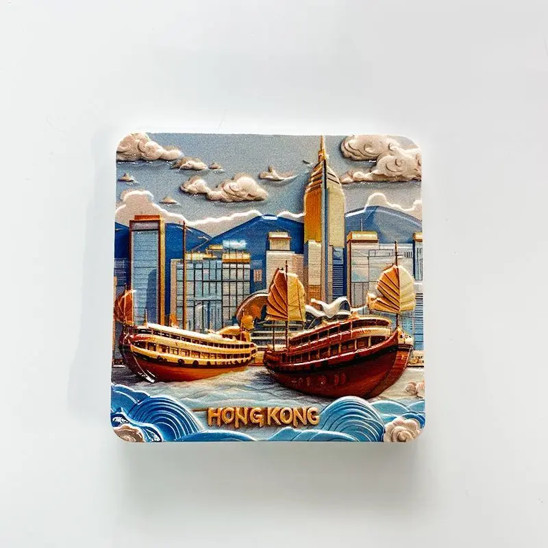 

Hong Kong, Asia Fridge Magnet with Victoria Harbour, Junk Boats & Modern Skyscrapers, Cute Home Decor Refrigerator Accessory