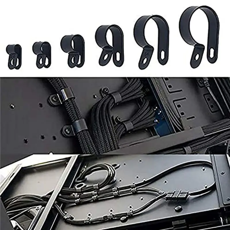 VEHO-400Pcs R-Type P-Type Cable Clamps Plastic Nylon Wire Clip Assortment Kit Hardware Tools Cable Clip Buckle Clips Ties