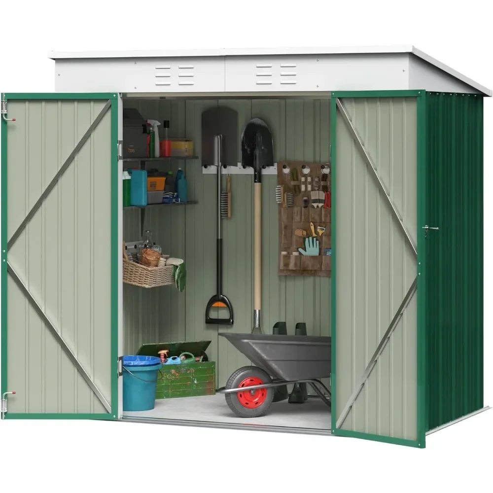 Outdoor Storage Shed All Weather 6FTx8FT Metal Garden Shed with Lockable Double Doors, Sheds & Storage