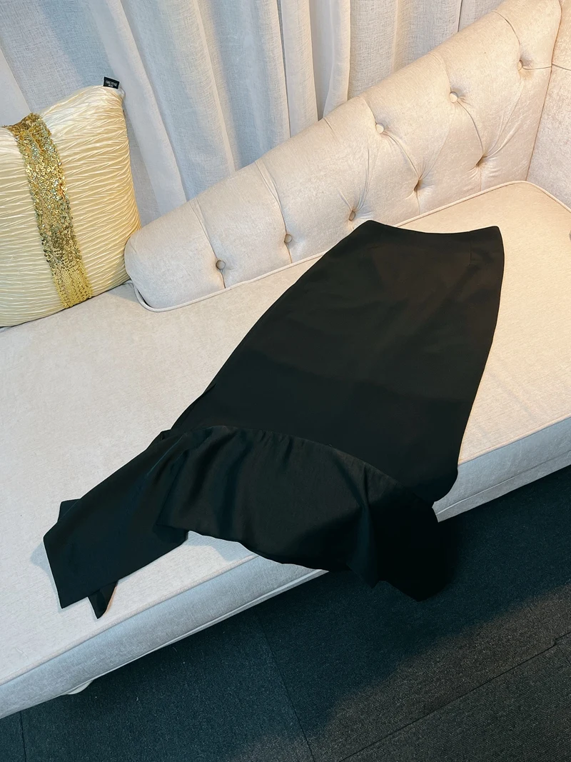 

Ele High Waist Bla Silk Blend Fi Tail f Skirt Slimming Wrap around Design Commute Friendly Polyester Fabric