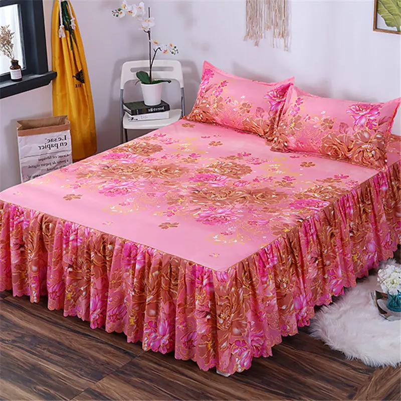 Bed Skirt Set Thicken Quilted Bedspread King Queen Size Princess Lace Bed Skirt Pure Cotton Bed Cover with Pillowcase