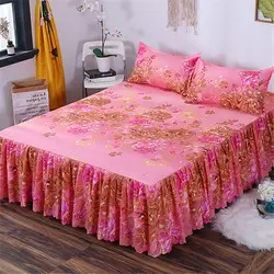 Bed Skirt Set Thicken Quilted Bedspread King Queen Size Princess Lace Bed Skirt Pure Cotton Bed Cover with Pillowcase