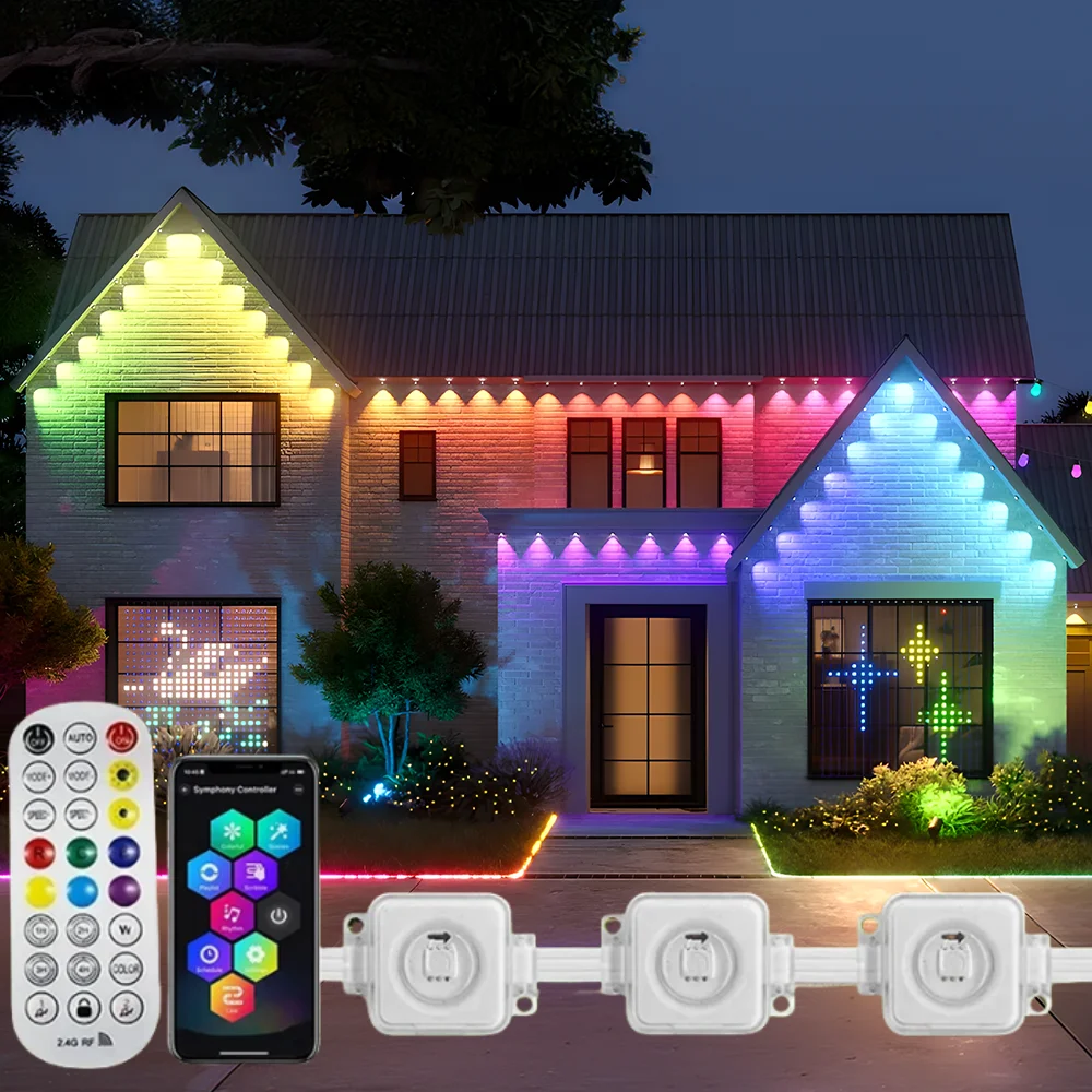 LED Outdoor Waterproof Smart Eaves Light RGB Fantasy Ambient Light with Scene Mode APP DIY Pool Patio Decoration Holiday Party