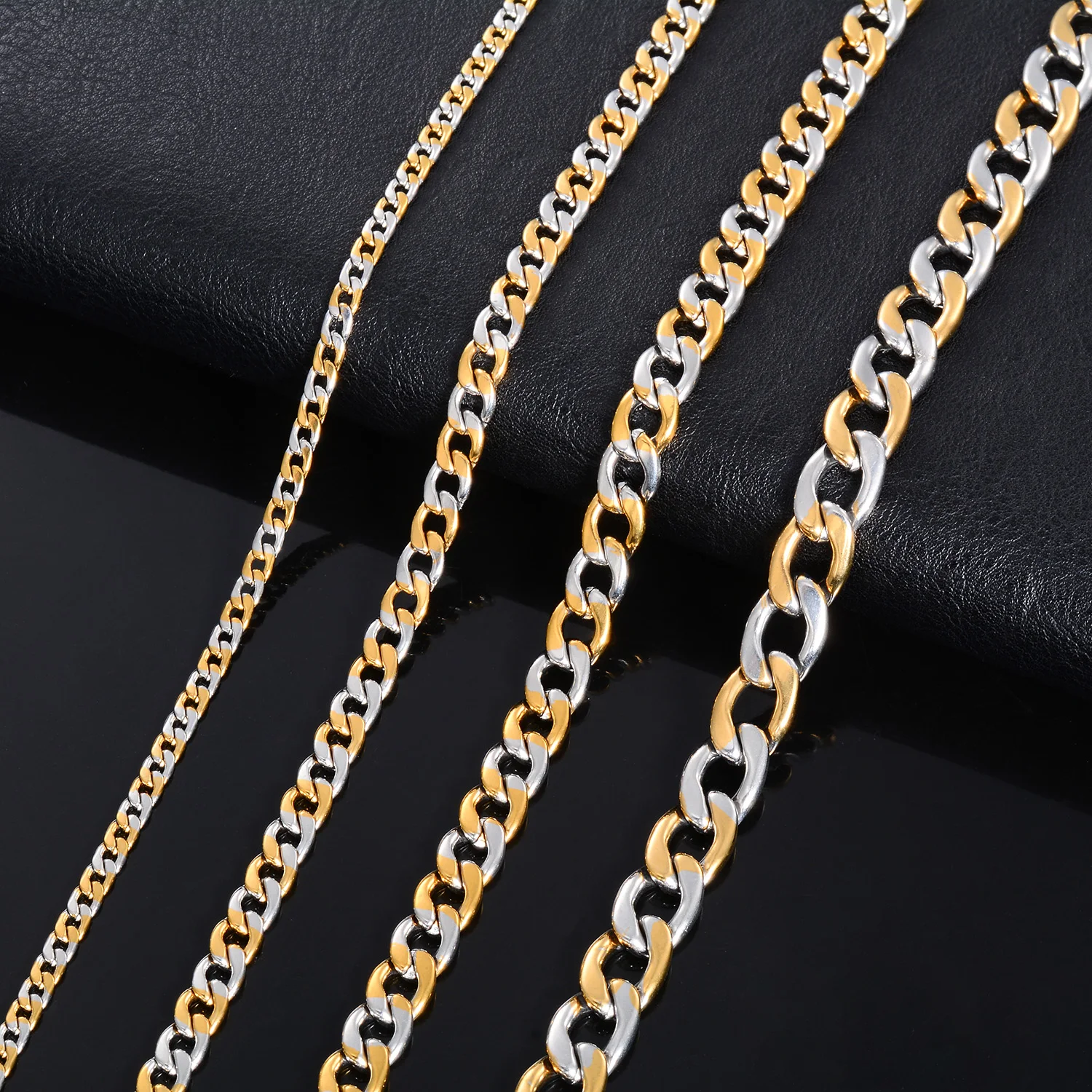 Edelstahl-Figaro-Kette, Hochwertige Halskette, Wasserdicht, Nie Verblassend, Schmuckzubehör, Choker – Detail 2