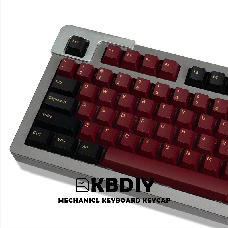 KBDIY-GMK Red Samurai PBT Keycaps, Perfil Cereja, Double Shot, Preto, Vermelho Key Caps Set, Keycap personalizado para teclado mecânico Gaming