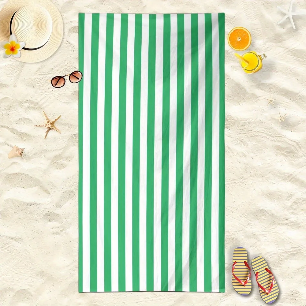 Green & White Striped Beach Towel: Perfect for Sunny Days! Suitable for towels, bath towels, beach towels