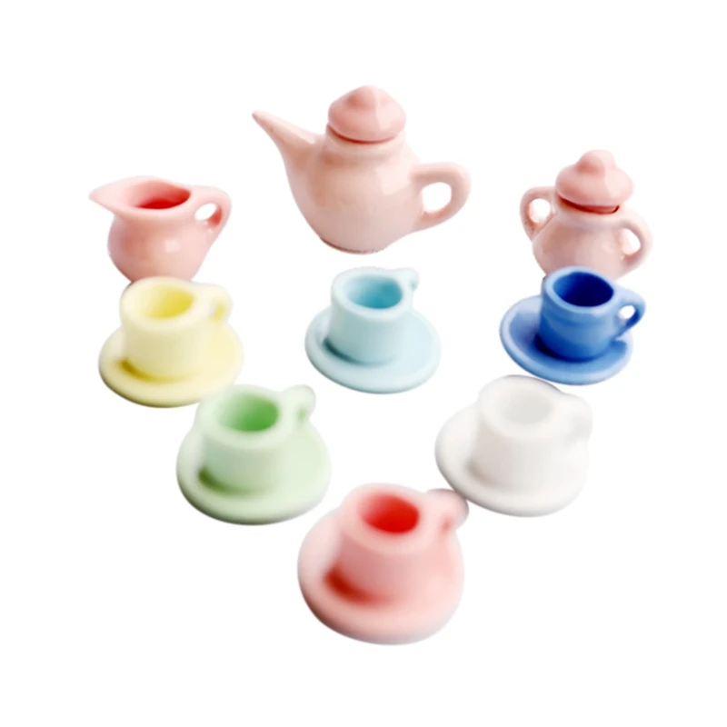 15Pcs/Set 1:12 Dollhouse Mini Ceramic Tea Cup Set Doll House Living Room Furniture Decorative Accessories