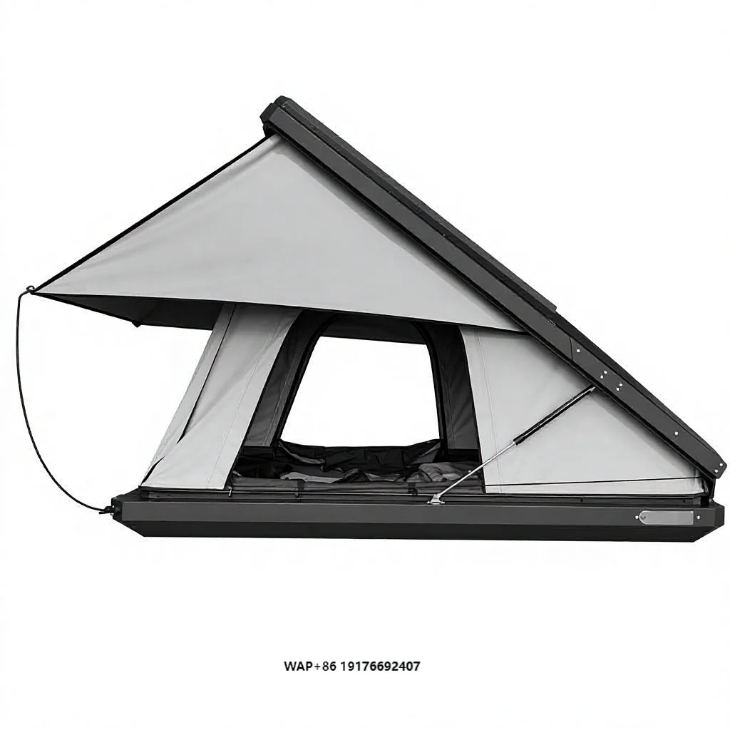 DG Aluminum Triangle Hard Shell Roof Top Tent 230x145cm Poly  Waterproof Ring Light Ladder Roof Rack SUV 4x4 Camping