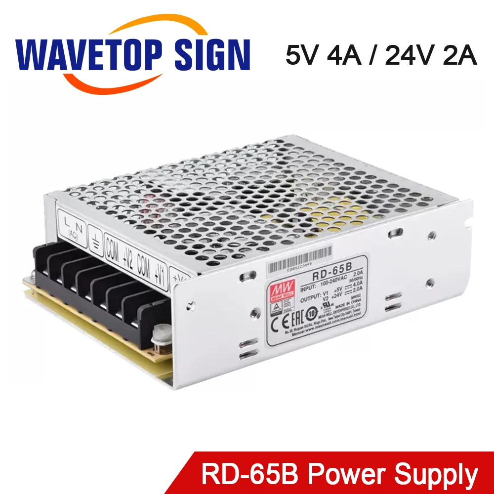 

WaveTopSign, оригинальный переключатель питания MeanWell 65 Вт, RD-65B RD-85A 5V 4A / 24V 2A, двойной выход для лазерной машины