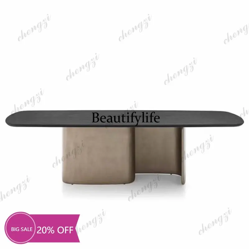 MM02 Italian-style minimalist solid wood metal dining table, modern light luxury dining table, glass-topped table