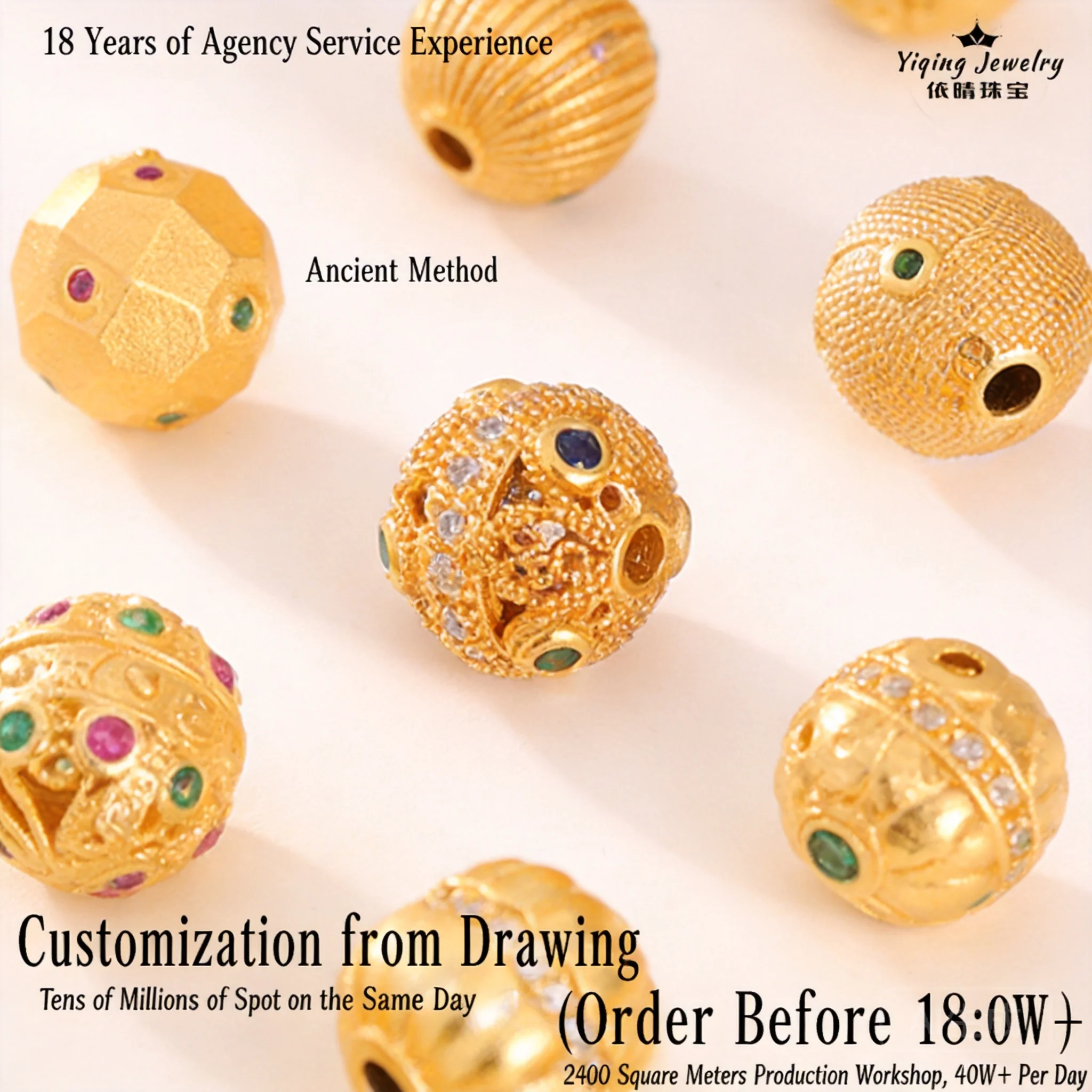 Chinese Style Lucky Blessing Wealth Attracting 925 Sterling Silver Gold Plated Zircon Inlaid Hollow Pumpkin Lantern Round Spacer