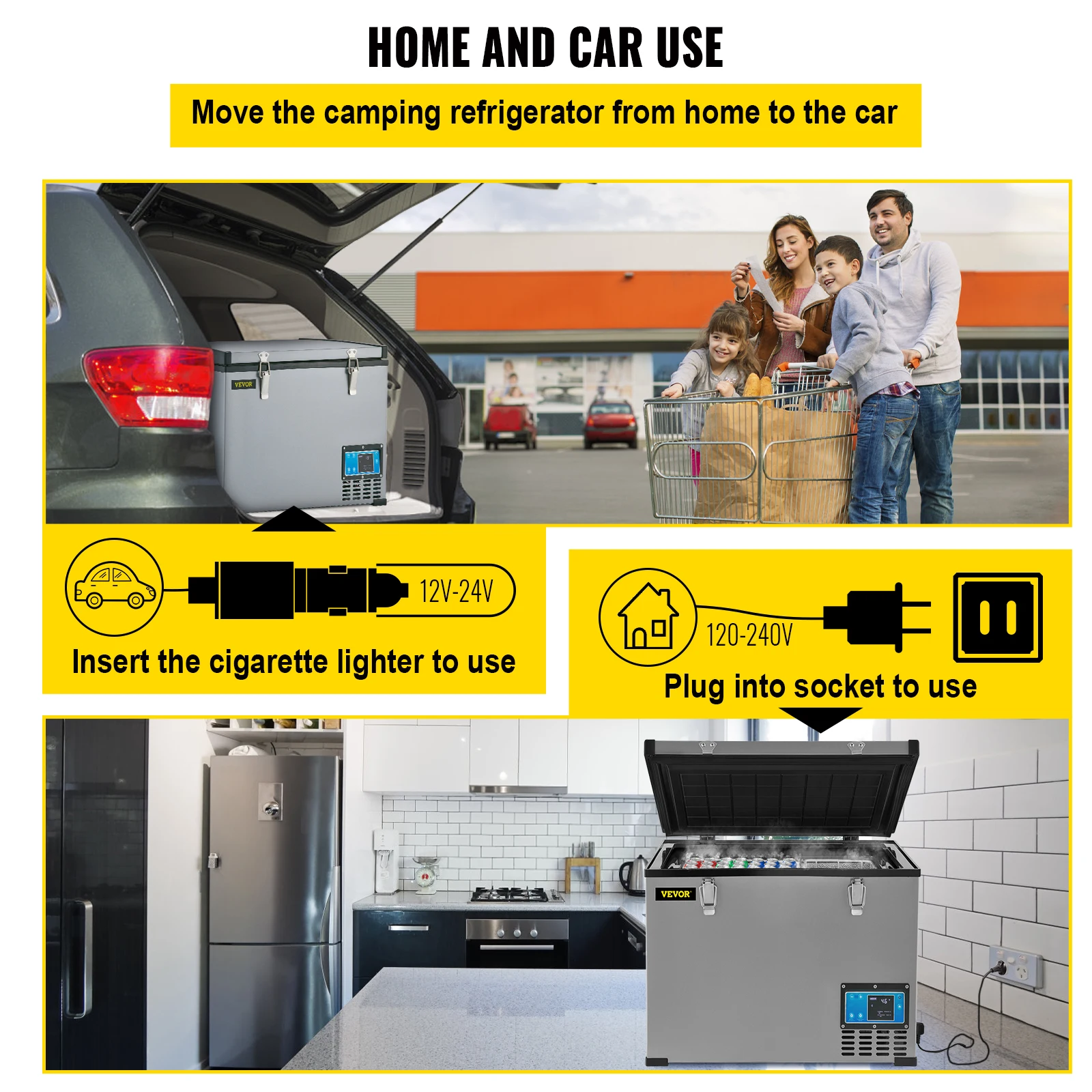 VEVOR – Mini réfrigérateur Portable pour voiture, compresseur 12V/24V DC 110-240 AC, pour Camping-Car, bateau, voyage, 45l, 60l, 85l