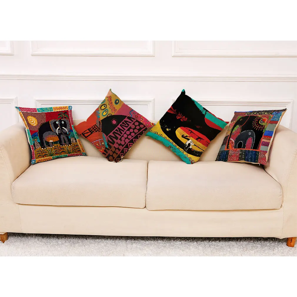 

Abstract Painting Of Elephant Cotton Linen Cushion Cover Indian Bohemia Style Home Decorative Pillow Cover For Sofa Luxury