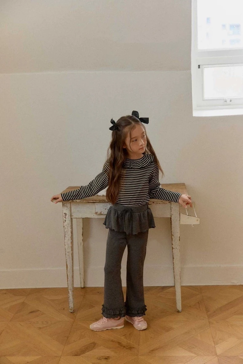 K2735 Korean Style Spring Autumn Girls Long Pants Children Gored Baby Girls Micro Flared Skirt Cute Wood Ear Design