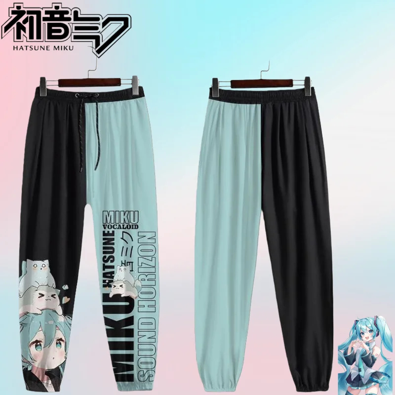 Dibujos animados Hatsune Miku masculino y femenino lindo patrón de estampado de anime creativo moda casual pantalones sueltos y cómodos suaves y agradables para la piel