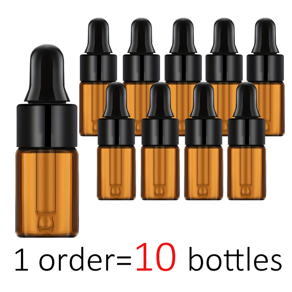 

50pcs Travel 3ml Cosmetics Amber Dropper Glass Bottles Cute Essential Oil Bottles With Eye Dropper For Perfume