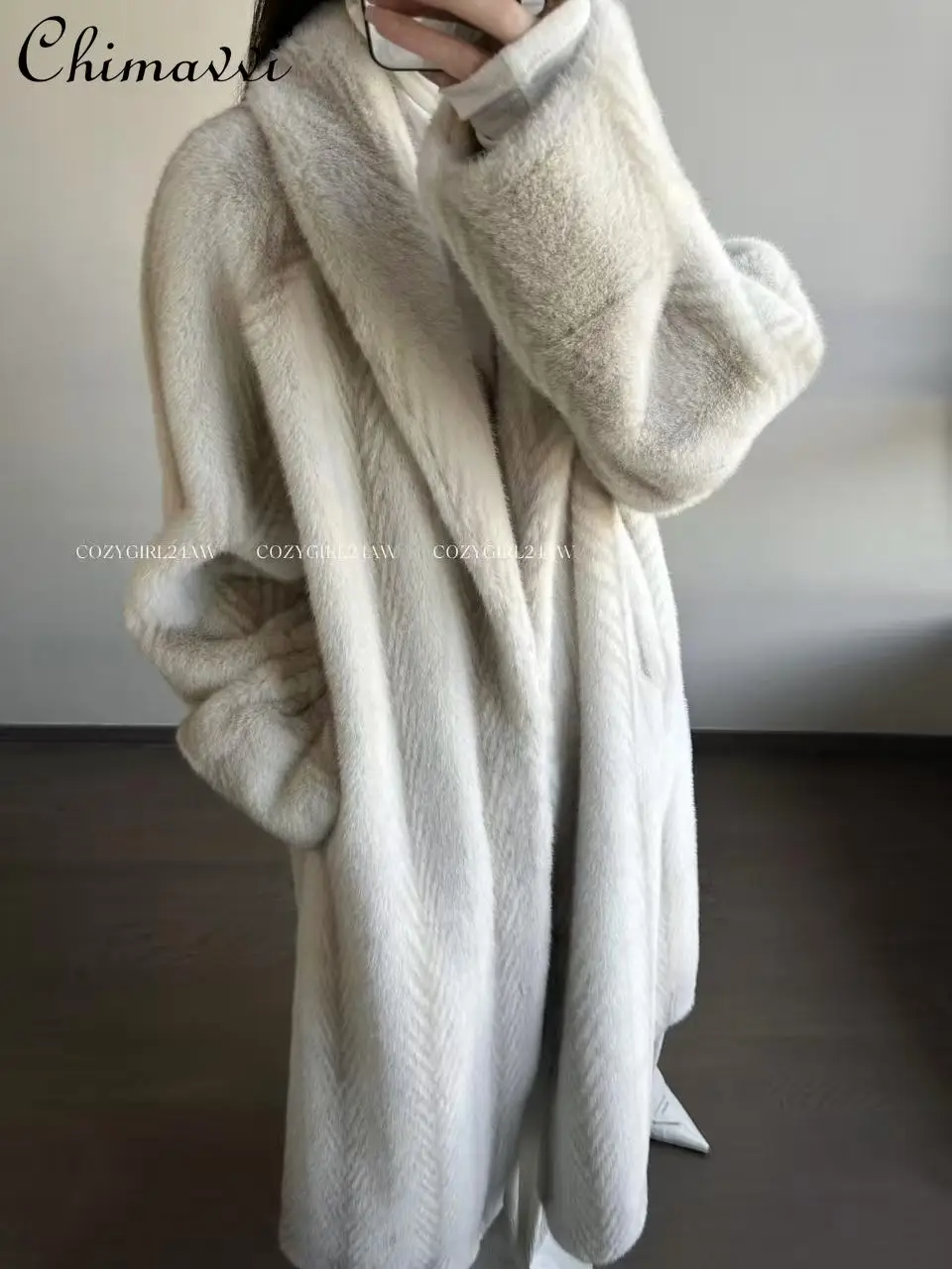 

High-end Fashion Mink Fur Shearling Coat for Women 2025 Winter Clothes New Long Sleeve Loose Warm Elegant Long Fur Coat