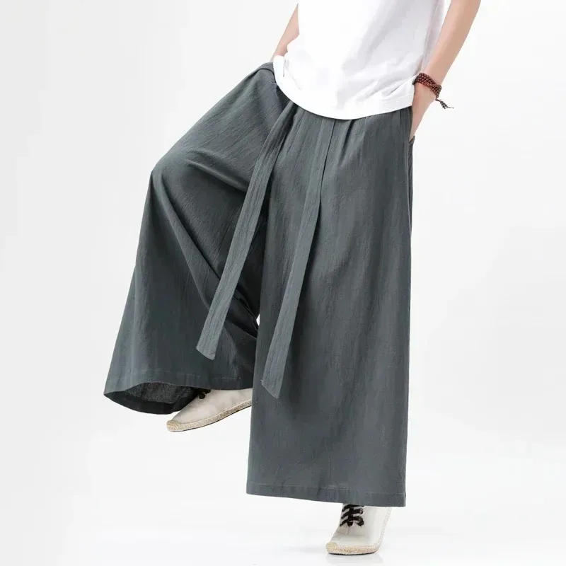 

2024 Summer Chinese Style Men Harajuku Pants Man Japanese Kimono Pants Male Streetwear Retro Wide-Leg Trousers