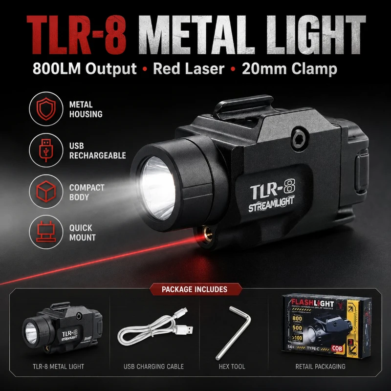 Hobby Model TLR‑8 Light Accessory 800LM Red Green Laser Metal Under‑barrel Lamp 20mm Rail Clamp Mount