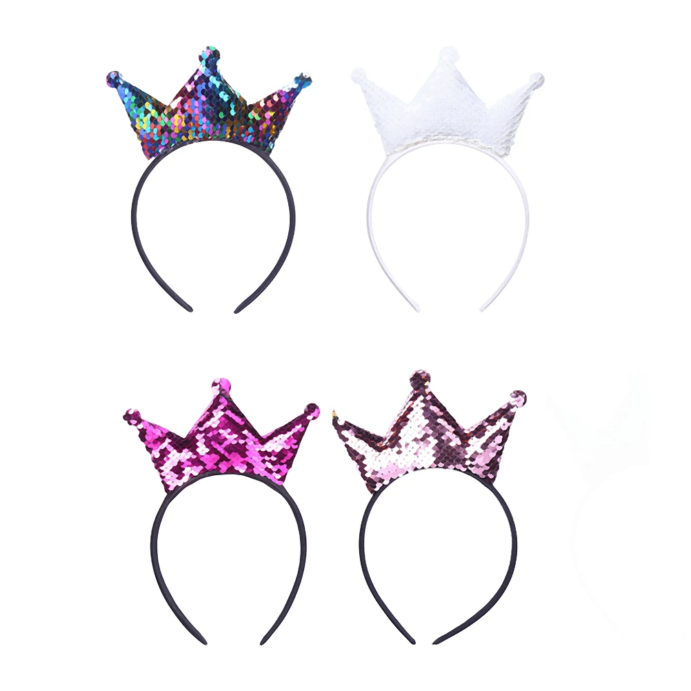 

4pcs Princess Hairband Sequin Crown Headwear Lightweight Elastic Kids Costume Parties Carnival Christmas Hoops Headdress Hair