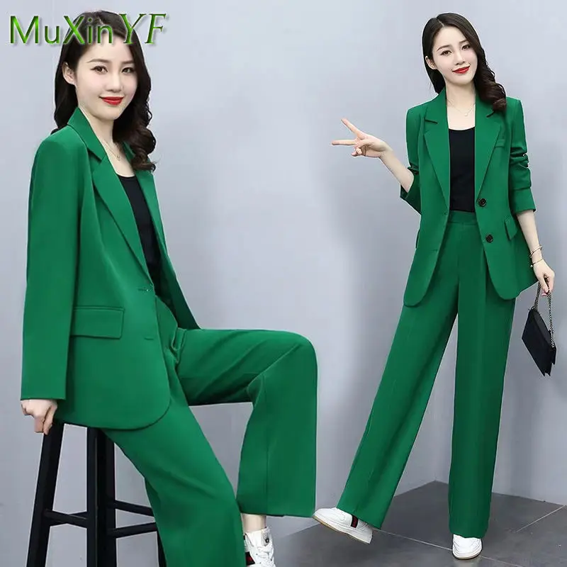 Conjunto casual de jaqueta e calça feminina, blazers elegantes, calças soltas, roupa profissional, coreano, novo, primavera, outono, 2 peças, 2022