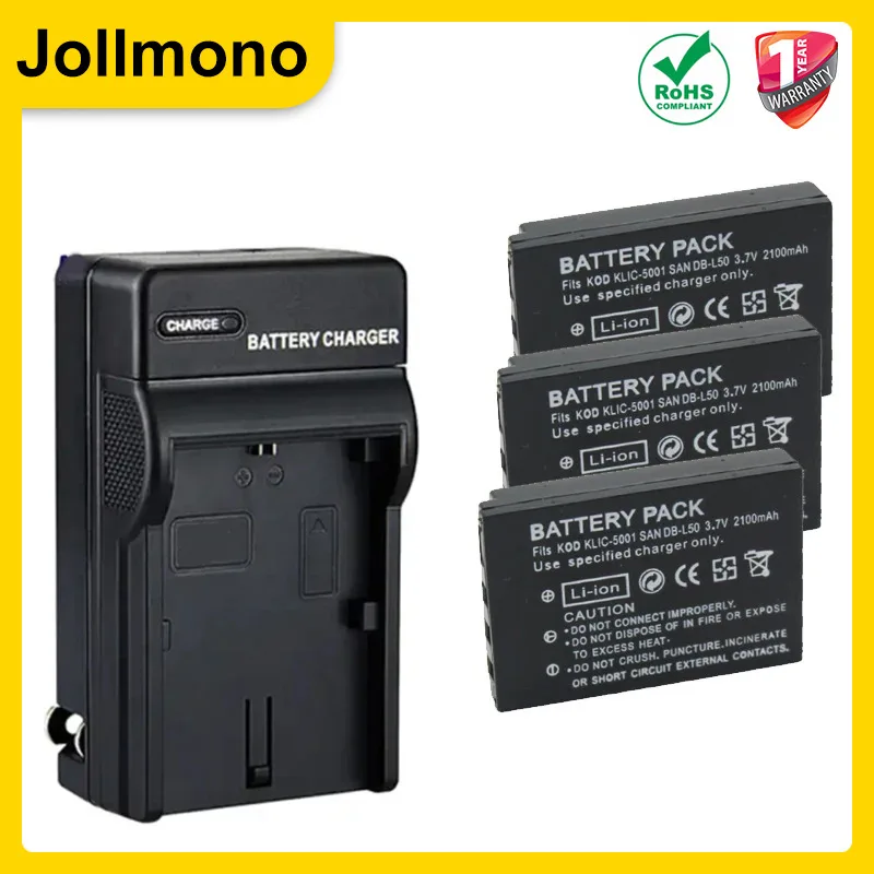 KLIC-5001 DB-L50 Battery + Charger Kit for Kodak EasyShare DX6490 DX7440 DX7590 DX7630 P712 P850 P880 Z730 Z760 Z7590