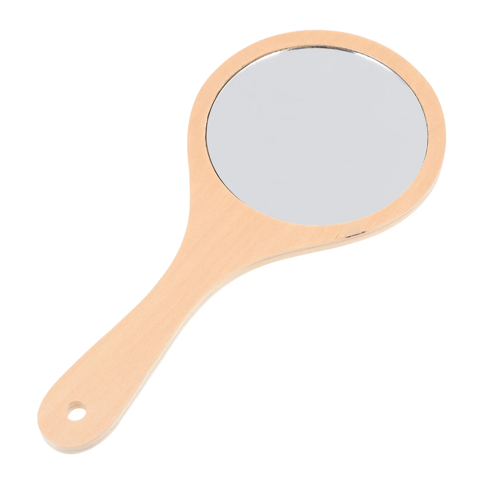 

Wooden Round Hand Makeup Mirror Ergonomic Handle Lightweight Portable Mirror Clear Reflection Accessories