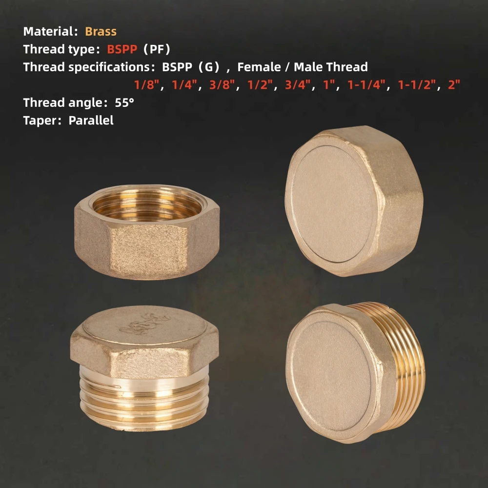 1 / 5PCS Brass End Cap Hexagonal Plug Fitting Anti-Leak Plug 1/4″ 3/8″ 1/2″ 3/4″ 1″ Internal and External Thread Coupling Plug