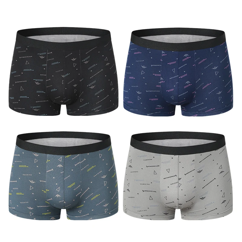 4-piece MEN\'S Boyshort Young Men Printed Comfortable Underwear for Middle-aged and Elderly Men to Increase 5XL/6XL Boyshort.