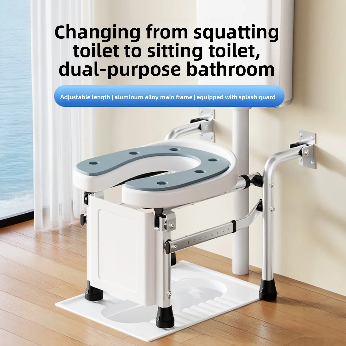 Wall Mounted Foldable Commode Chair No Drill Large U Opening Splash Guard Seat Cushion for Seniors Bathroom Home Care 이동식 변기 의자