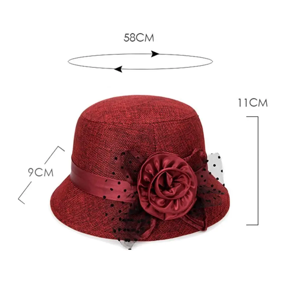 Ladies Elegant Mesh Flower Bowler Sun Visor Basin Hat Bucket Cap Bowler Women\'s Hat Dome Hat