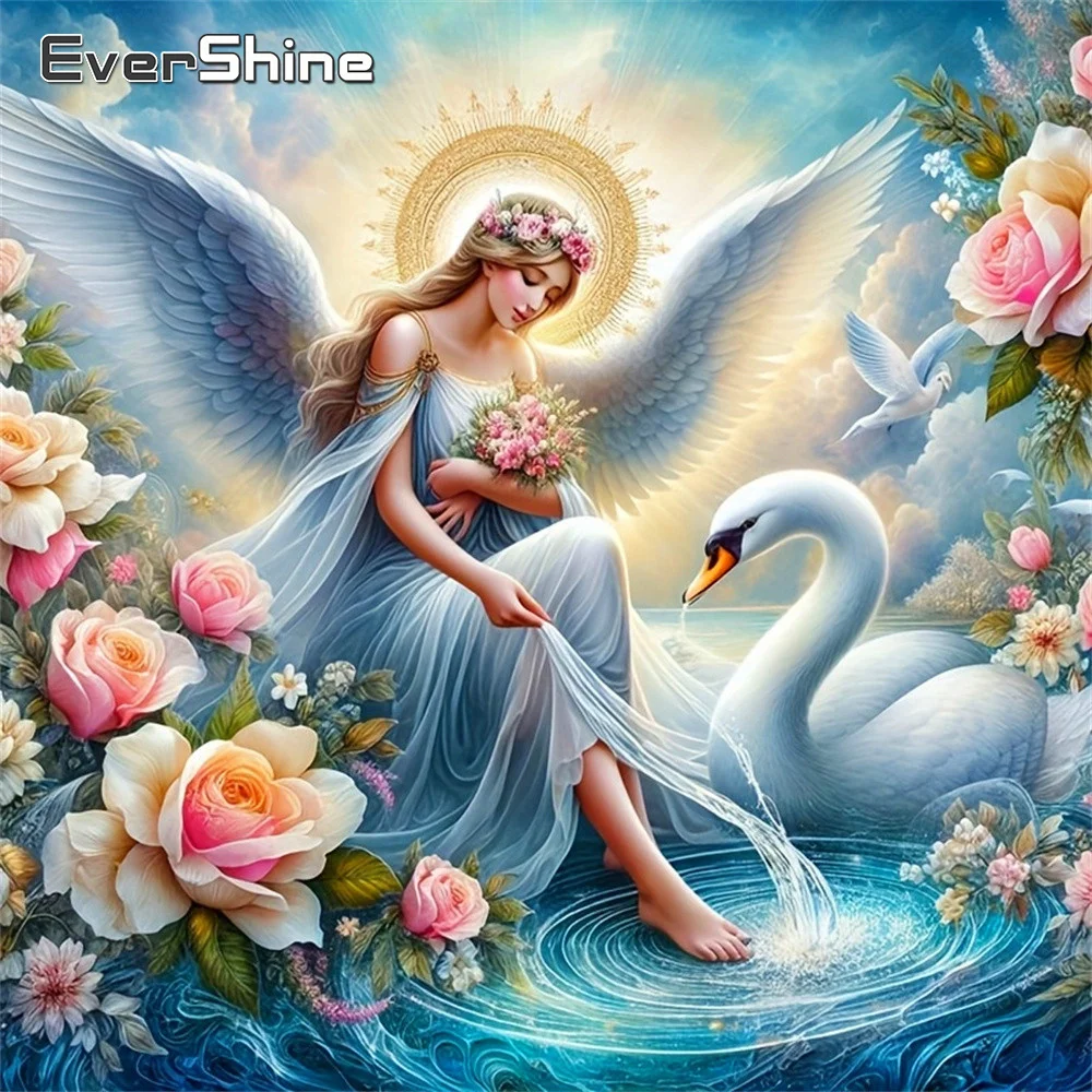

EverShine Rose Diamond Painting Girl Portrait Rhinestones Embroidery Wings Full Square Drill Mosaic Goose Home Decoration