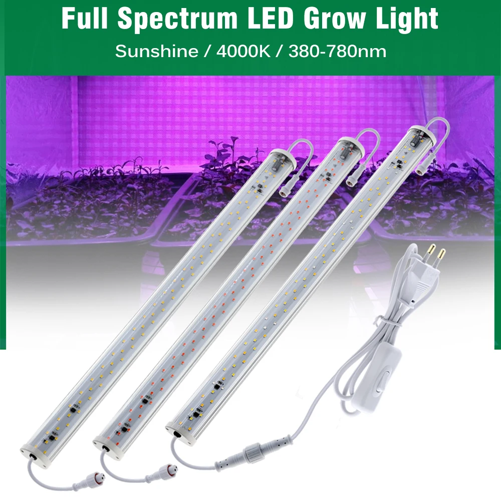 LED Grow Light Strip Sunlight Full Spectrum Plant Growing Lights Bar 380-780nm AC220V Phyto Lamp Tube for Greenhouse Plant Shelf