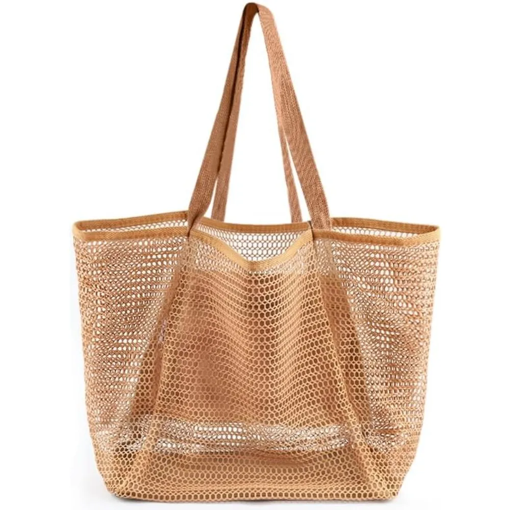 

1pc Women Mesh Beach Tote Bag with Inner Pocket Sandproof Woven Shoulder Handbag for Summer Travel Swimming Pool Outdoor