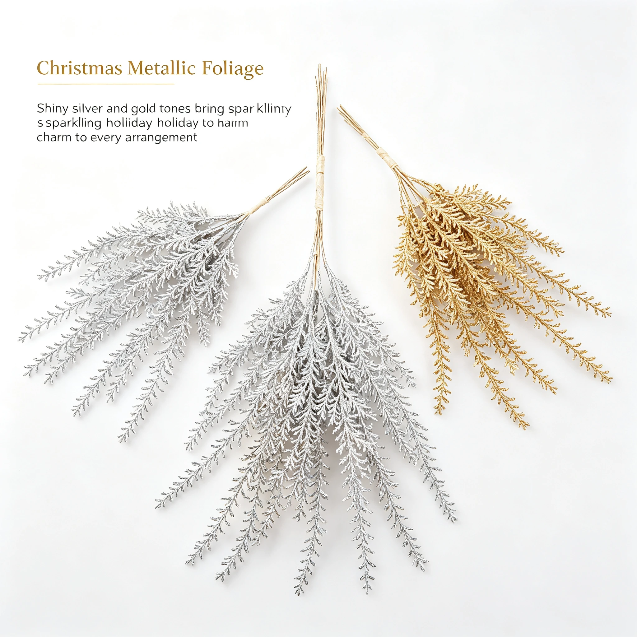 1/5pcs Artificial Plant Mini Golden Sprig Christmas Tree Filler Outdoor Wedding Garden Party Home Table Scrapbook DIY Decoration