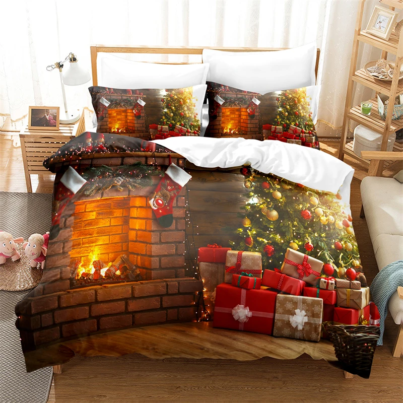 Fireplace Christmas  Bedding Set Duvet Cover Set 3d Bedding Digital Printing Bed Linen Queen Size Bedding Set Fashion Design