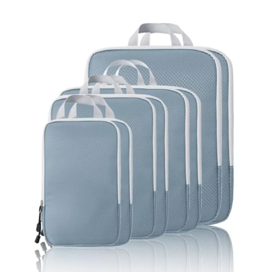 

Комплект из 8 компрессионных упаковочных кубов для путешествий, легкие сжимаемые органайзеры в цветах озерно-голубой и серый, для ручной клади и чемоданов