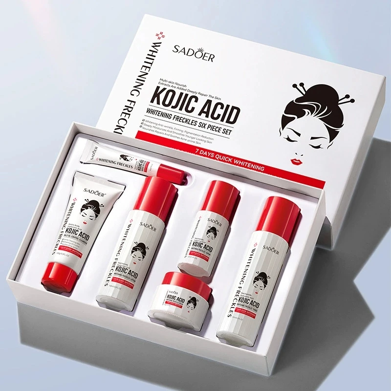 Kojic Acid Whitening Anti Freckle Skin Care Set Face Toner Serum Cream Brighten Dark Spot Corrector Removal Fade Blemish Melasma