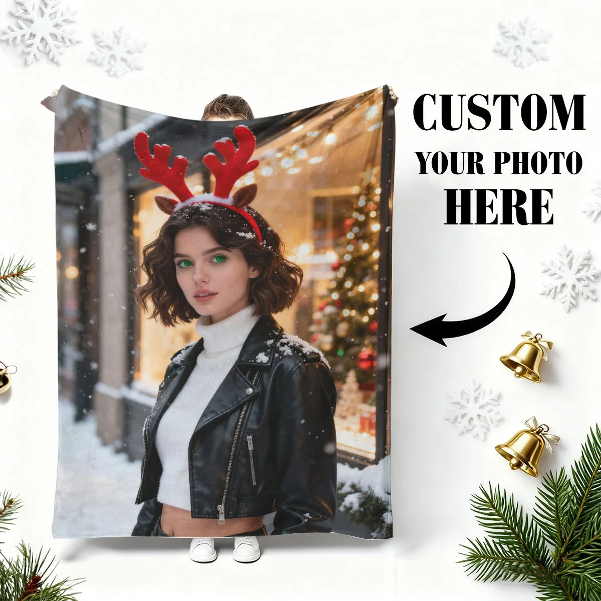 Maßgeschneiderte Weihnachts-Baby-Weihnachtsoutfit-Foto-Flanelldecke – bedruckt mit niedlichen Babyfotos + Weihnachtselementen, weich, hautfreundlich, antistatisch, für Kinderbetten,