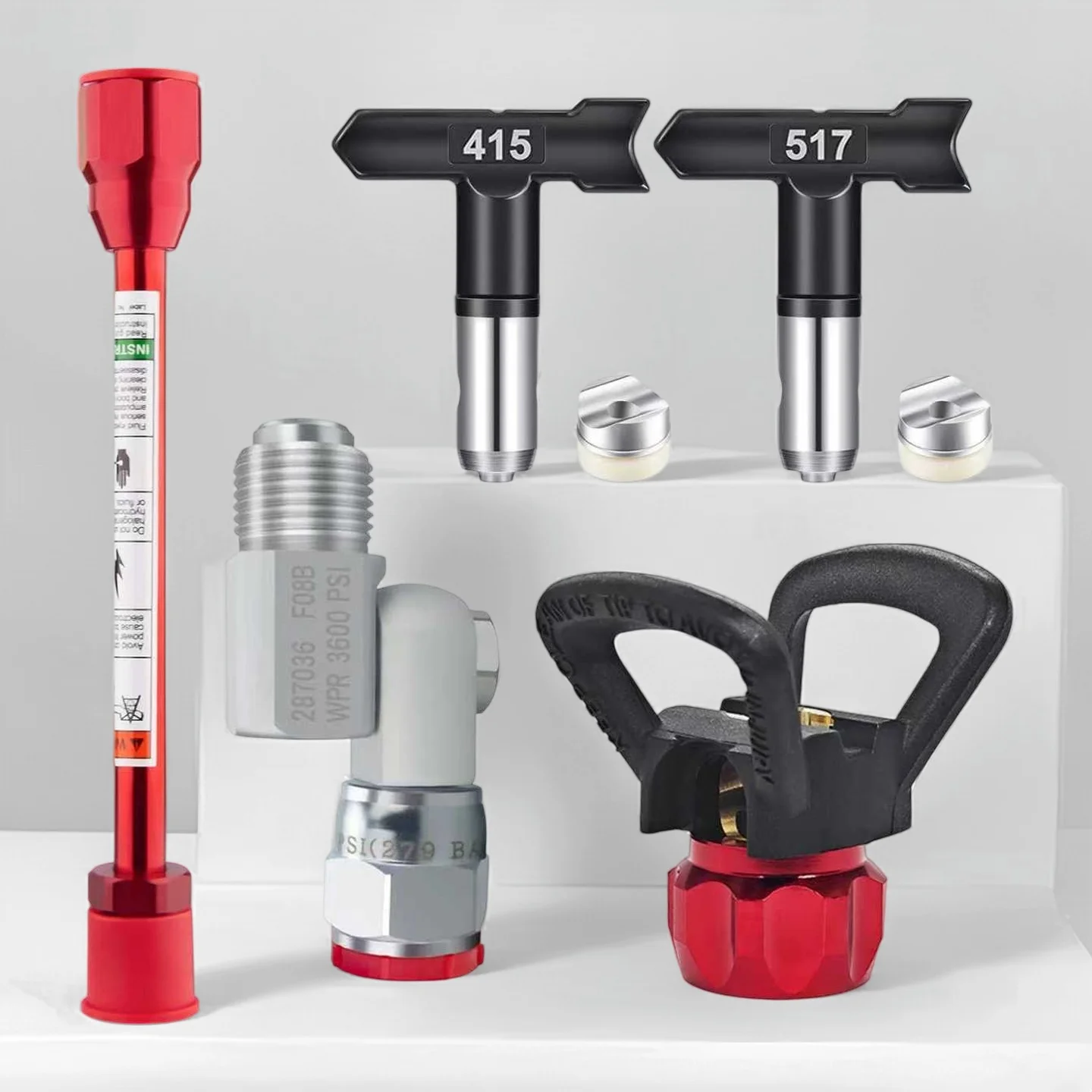 5個入りエアレススプレーガンノズル延長ロッドキット、415-517ノズルと回転ヘッド付きユニバーサルペイントスプレーヤーパーツ