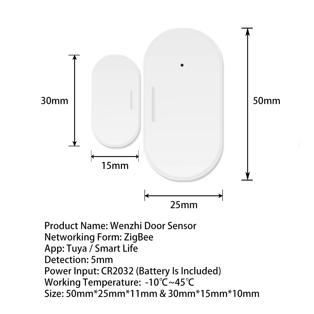 ZigBee – détecteur d\'ouverture et fermeture de porte et fenêtre, détecteur d\'ouverture et de fermeture, alarme magnétique, alerte, sans fil, Alexa,