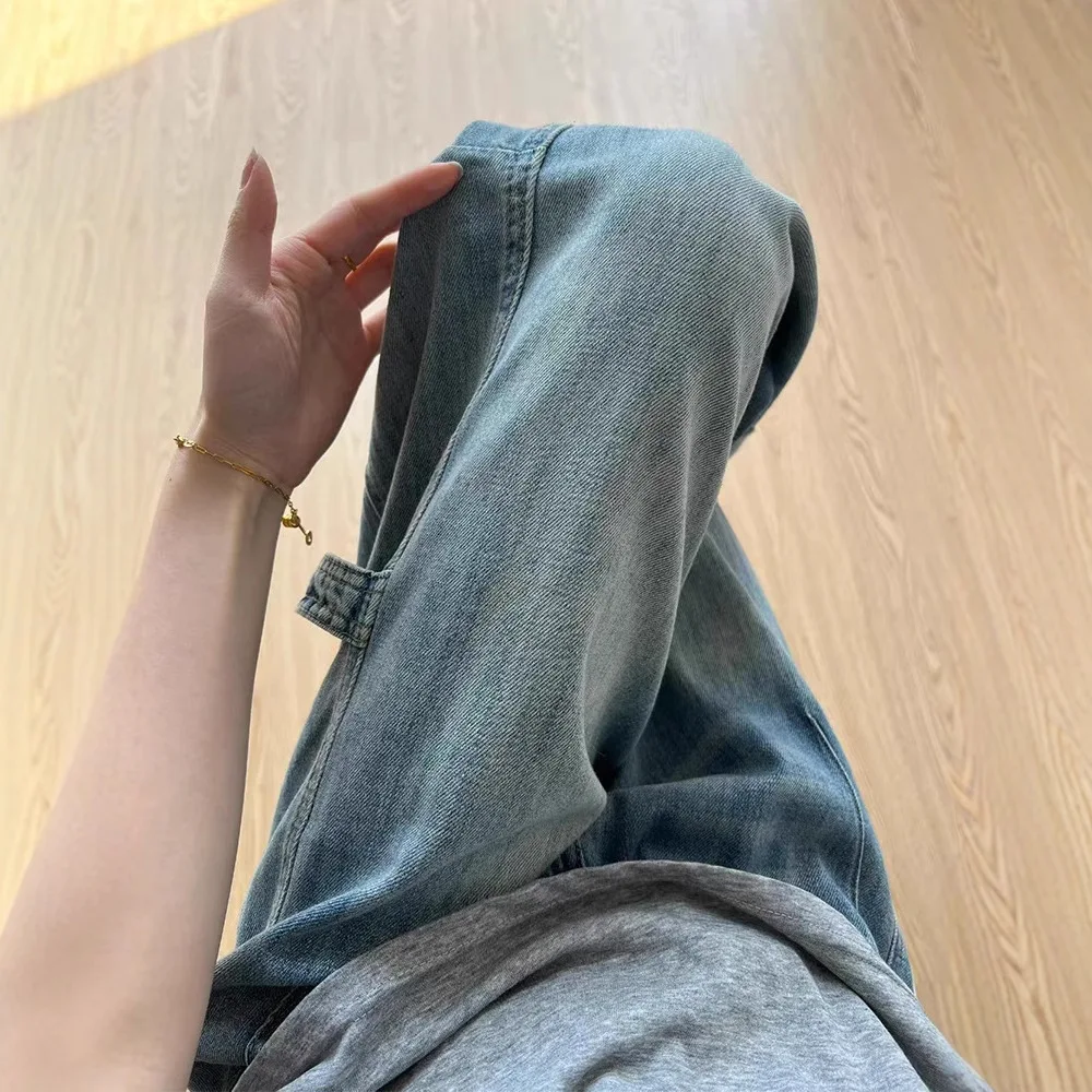 Light Blue Curved Knife Jeans Men's 2026 Summer New High Waist Slimming Design Sense High Street Workwear Wide Leg Pants