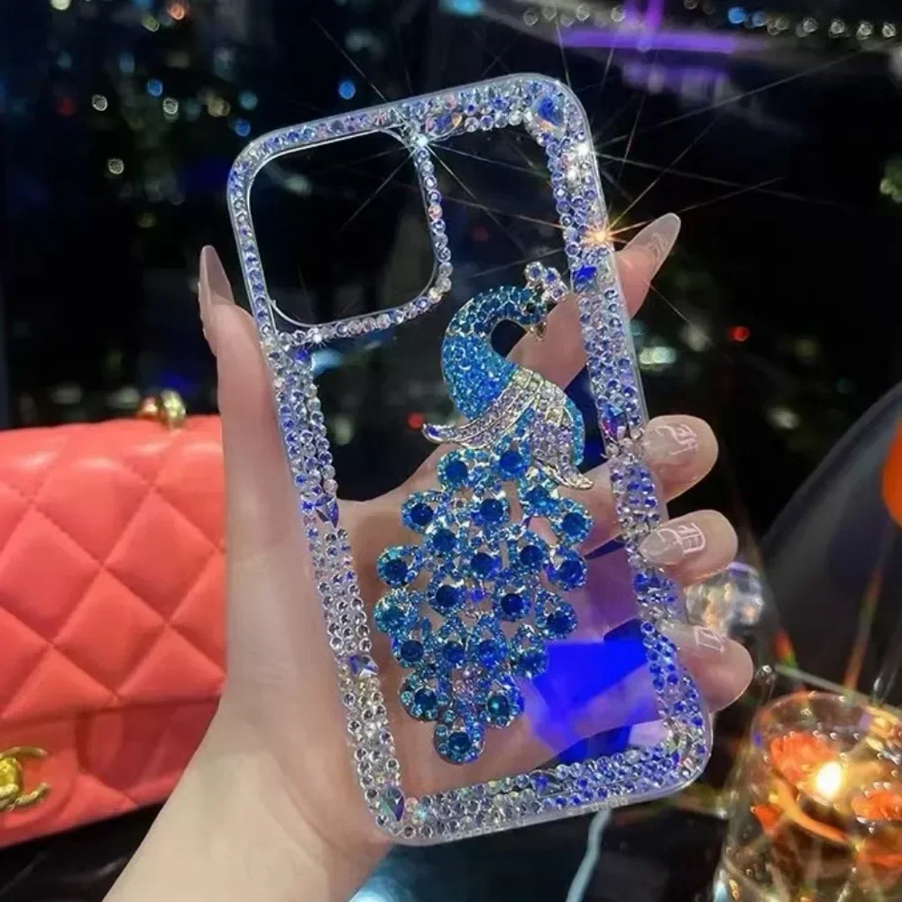 Bling Diamond Glitter Peacock Phone Case For Xiaomi Redmi 13 Note 13 Pro Note 14 Note11 Pro 12 Pro Rhinestone Cover Capa